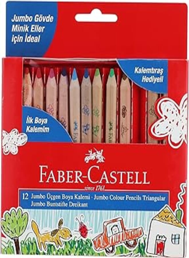 FABER-CASTELL Faber-Castell My First Crayons Jumbo Short Wood Color Pencil Set 12-Pieces 