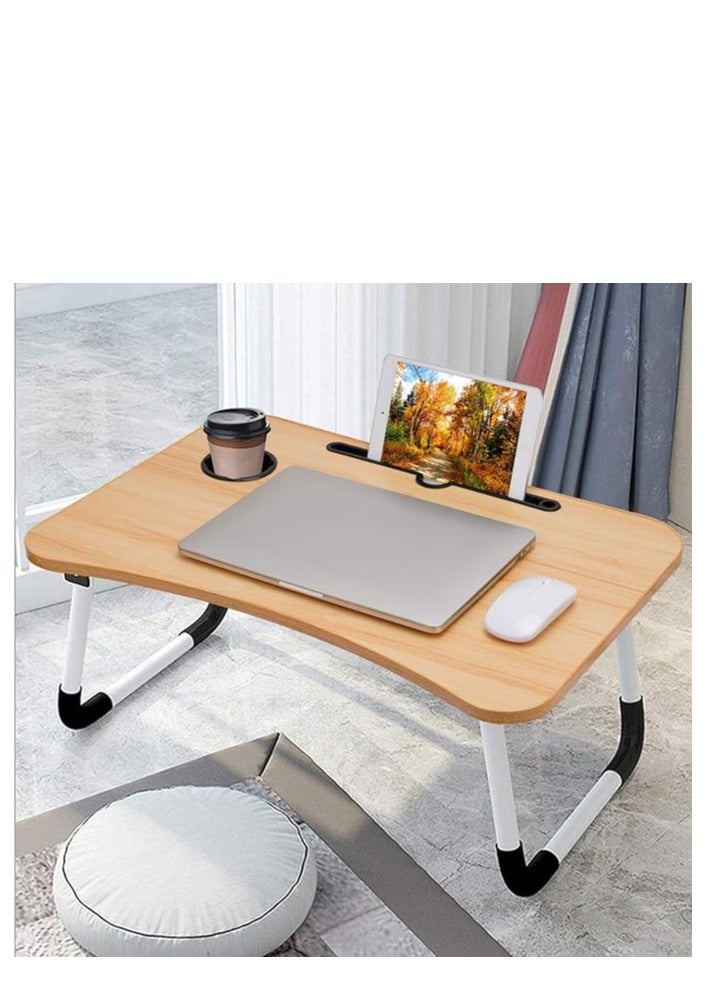ترابيزة لاب توب قابلة للطي للسرير – أرجل قابلة للتعديل وغير قابلة للانزلاق مع حامل كوب وحامل تابلت ودفتر ملاحظات - Image 2