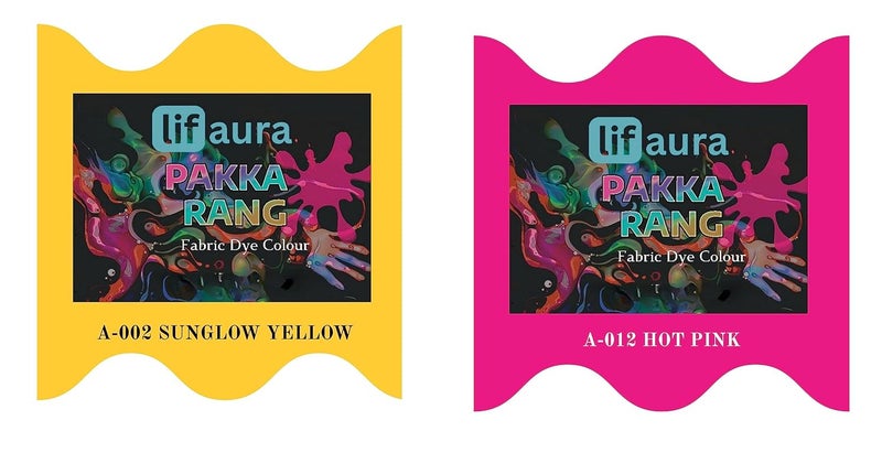 Prokart Lifaura Pakka Rang Fabric Permanent Dye Color Kit Pack of 6 Sachets 5g Each 30g Pack with 30g DyfixerShadeA002 Golden Yellow02 A012 Hot Pink Each Color 3 sachets - Image 1