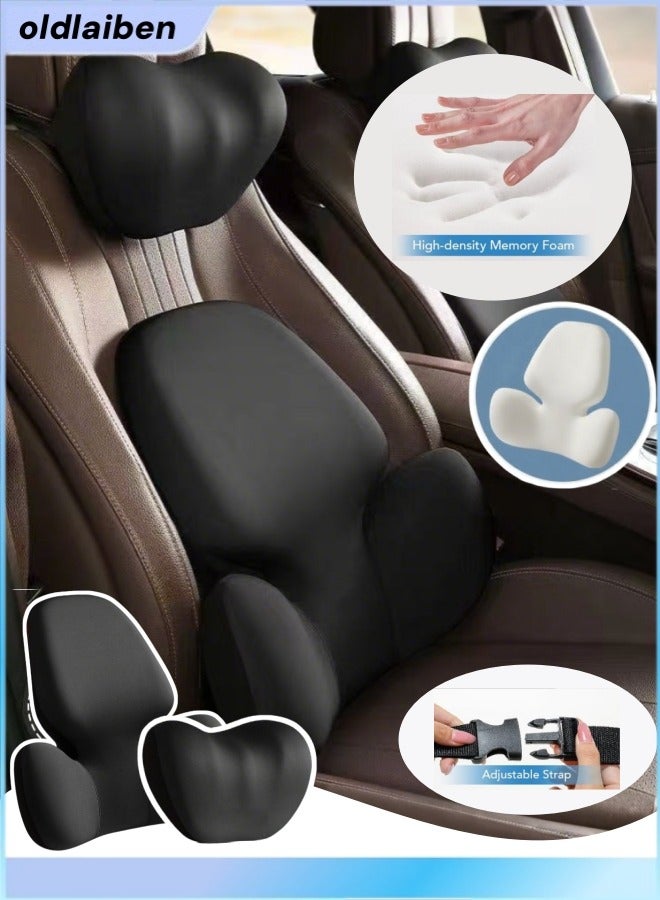 oldlaiben Lumbar Support Pillow,Back Support Pillow For Car,Lumbar And Neck Pillow Set,Ergonomic Lumbar Support Cushion,Lumbar Support Pillow For Office Chair,High-Density Memory Foam Back Pillow For Office/Car/Home,Removable Washable(Black) - Image 1