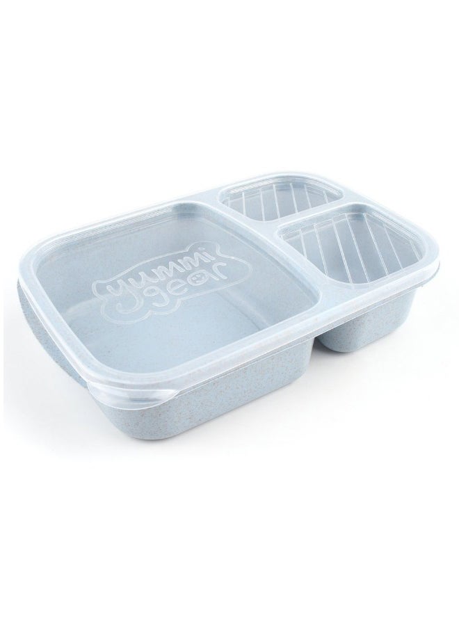 Blue/Clear Biodegradable 3-Compartment Bento Lunch Box with Cover - Image 1