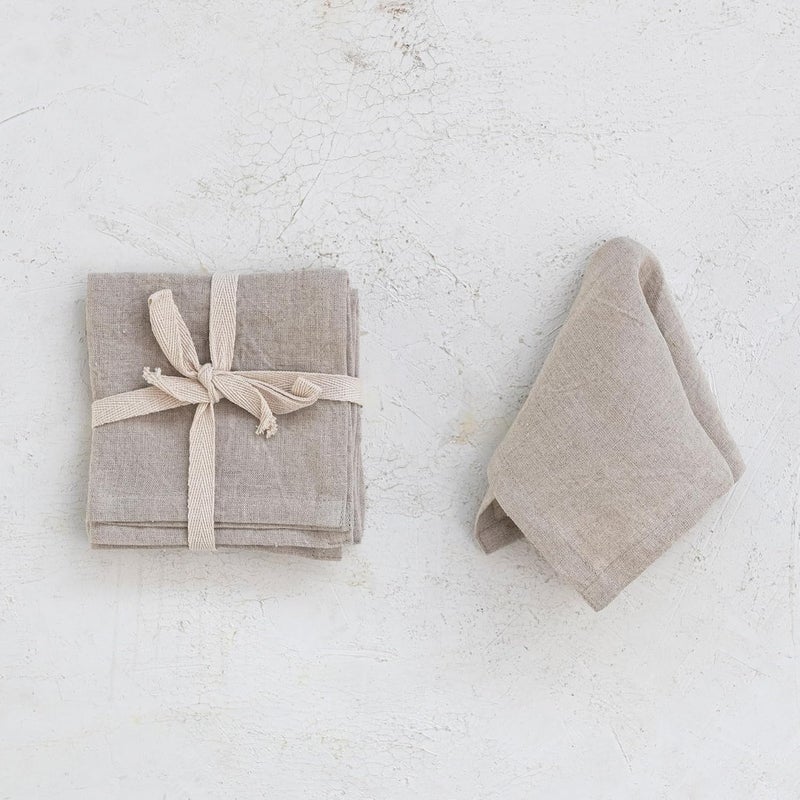 Creative CoOp 10 Inches Square Stonewashed Linen Cocktail Napkins for Party and Kitchen Use Natural Color Set of 4 - Image 2