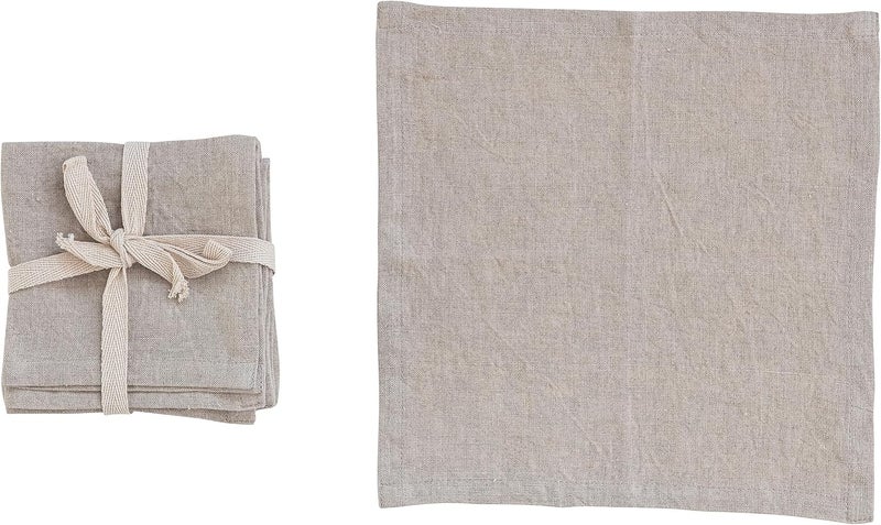 Creative CoOp 10 Inches Square Stonewashed Linen Cocktail Napkins for Party and Kitchen Use Natural Color Set of 4 - Image 1
