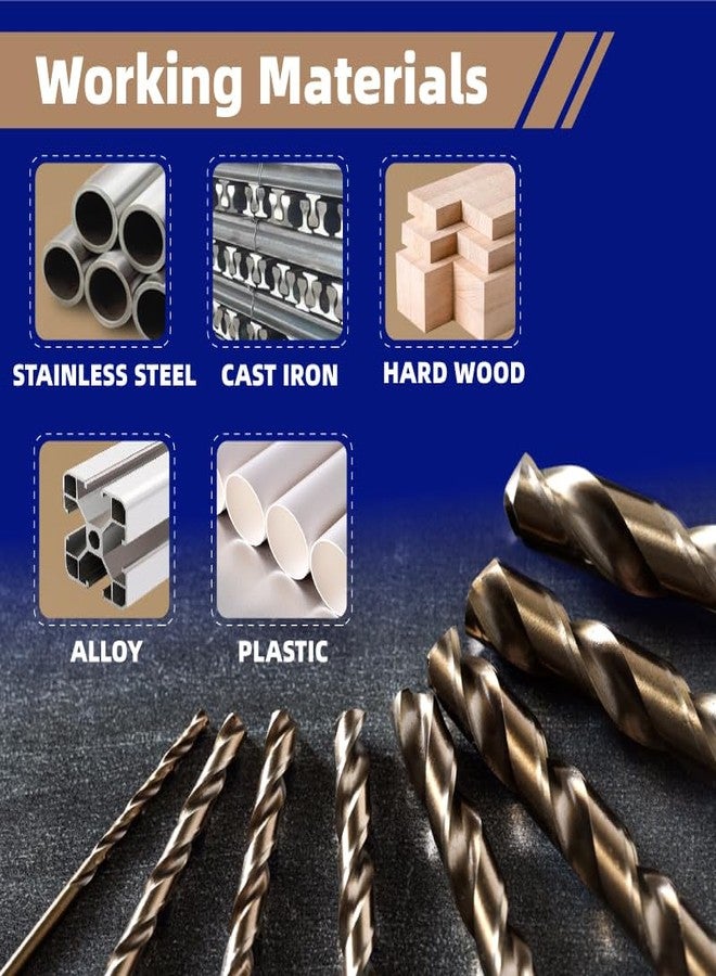 HIGHFIRE 29 PCS M35 Cobalt Drill Bit Set, HSS Twist Jobber Drill Bits with 135 Degrees Split Point and Three-Flat Shank, 3/8” Reduced Shank, Gold Oxide Metal Drill Bits Set (1/16” - 1/2” x 1/64”) - Image 4