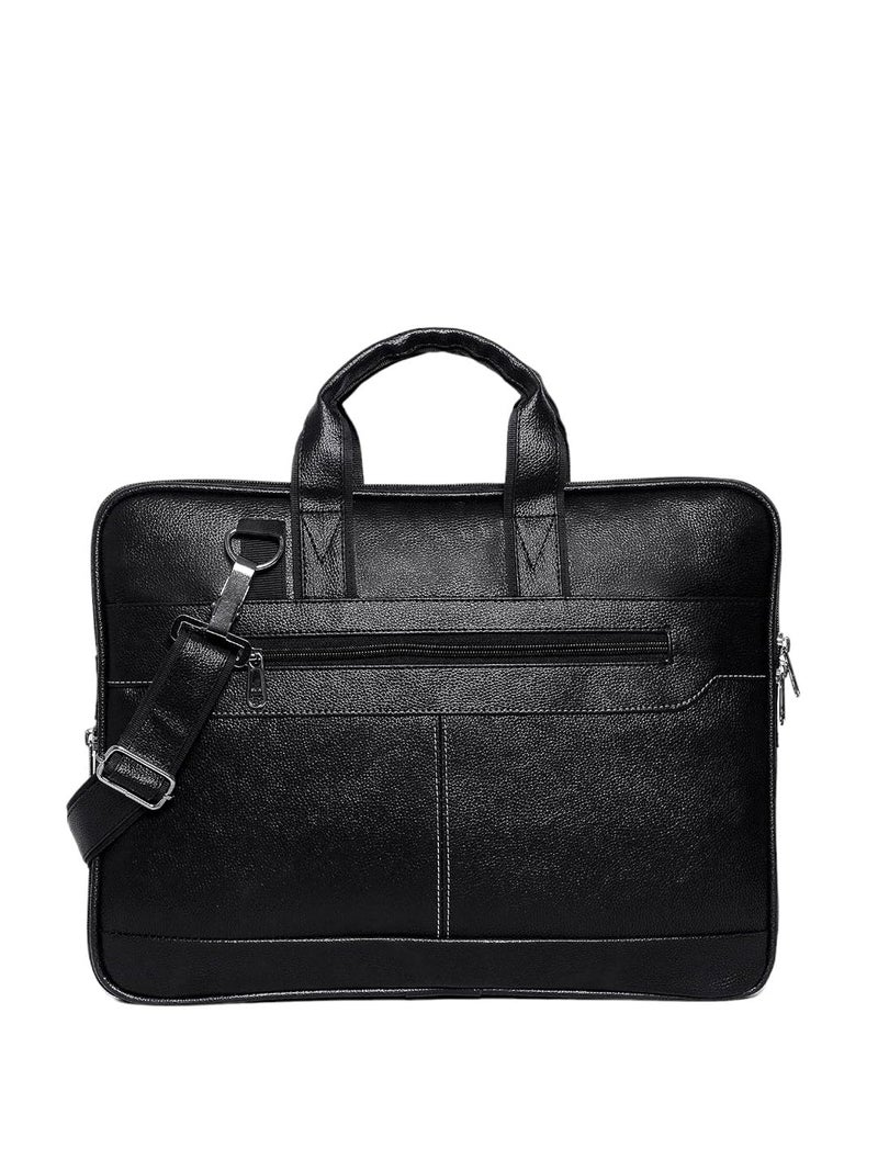 SAMTROH Black Pu Leather Laptop Bag for Men I Fits Up to 156 Inch Laptop/MacBook I 1 Compartment & Padded Laptop Compartment I Handles with Detachable Sling Strap I 2 External & 1 Inner Pocket - Image 3