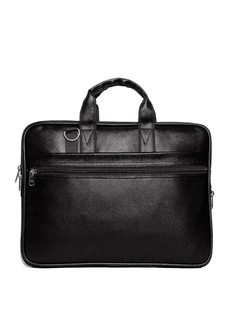 SAMTROH Black Pu Leather Laptop Bag for Men I Fits Up to 156 Inch Laptop/MacBook I 1 Compartment & Padded Laptop Compartment I Handles with Detachable Sling Strap I 2 External & 1 Inner Pocket - Image 4