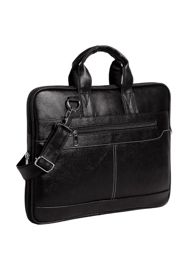 SAMTROH Black Pu Leather Laptop Bag for Men I Fits Up to 156 Inch Laptop/MacBook I 1 Compartment & Padded Laptop Compartment I Handles with Detachable Sling Strap I 2 External & 1 Inner Pocket - Image 1
