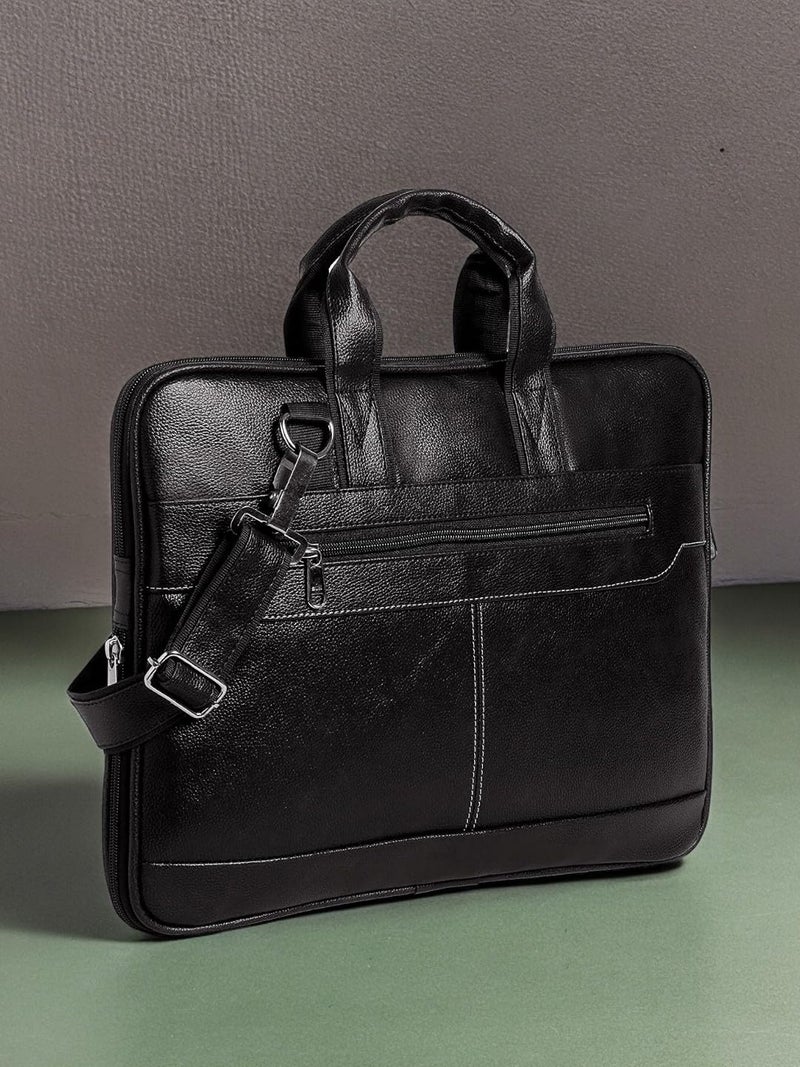 SAMTROH Black Pu Leather Laptop Bag for Men I Fits Up to 156 Inch Laptop/MacBook I 1 Compartment & Padded Laptop Compartment I Handles with Detachable Sling Strap I 2 External & 1 Inner Pocket - Image 2