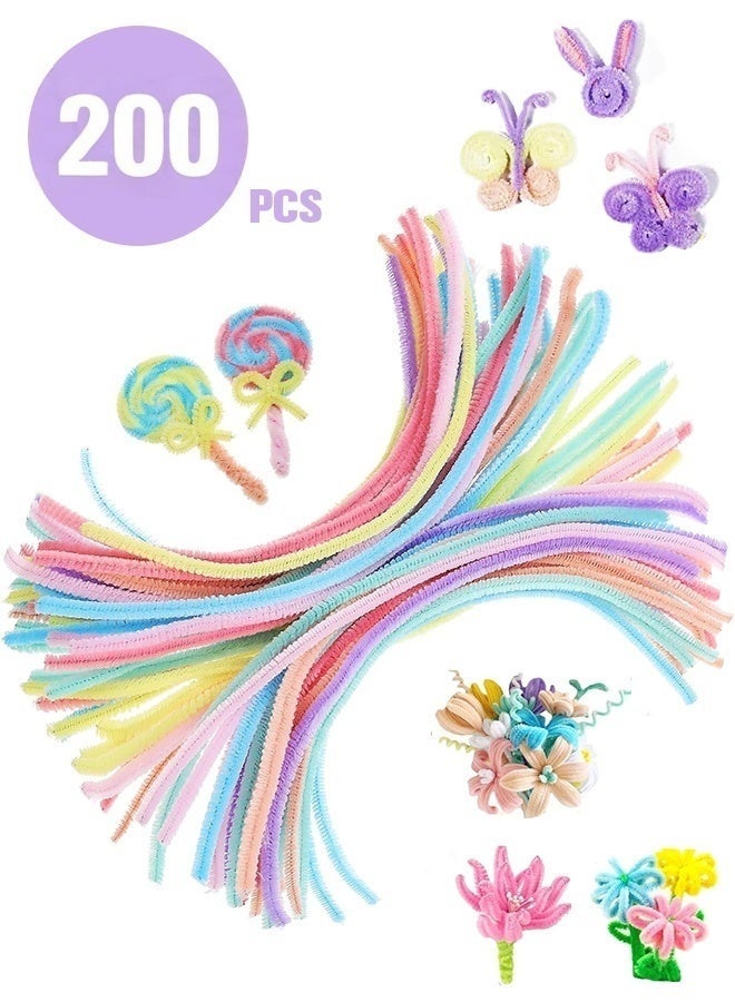 200 قطعة عصي فرو ملونة بألوان الماكرون | أسلاك شينيل للحرف اليدوية DIY للأطفال والكبار | عصي قابلة للف وثني، لصنع الزهور، الفراشات، حيوانات محشوة وزينة منزلية - Image 4