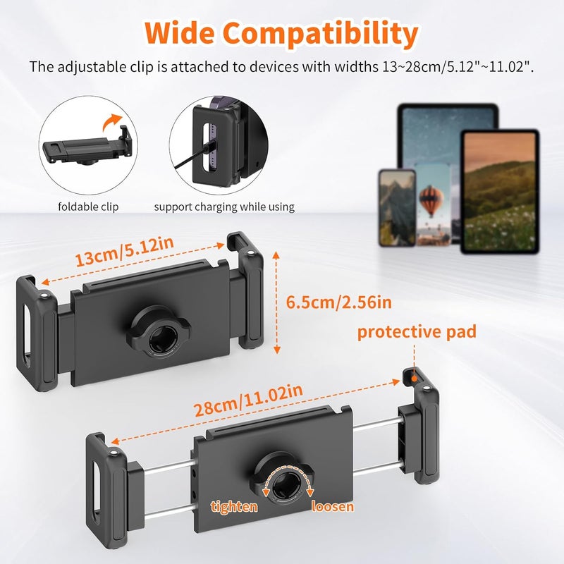 TONEOF 182cm/72" Tablet Floor Tripod Stand, Phone Tripod Stand with 360° Rotatable Ball Head &Travel Bag, Stable Foldable Laptop Mount for Travel/Watching/Vlogging, for iPad/Tablet/Kindle/Phone-Black - Image 4
