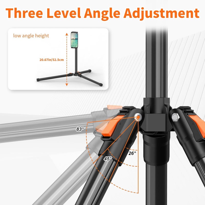 TONEOF 182cm/72" Tablet Floor Tripod Stand, Phone Tripod Stand with 360° Rotatable Ball Head &Travel Bag, Stable Foldable Laptop Mount for Travel/Watching/Vlogging, for iPad/Tablet/Kindle/Phone-Black - Image 3