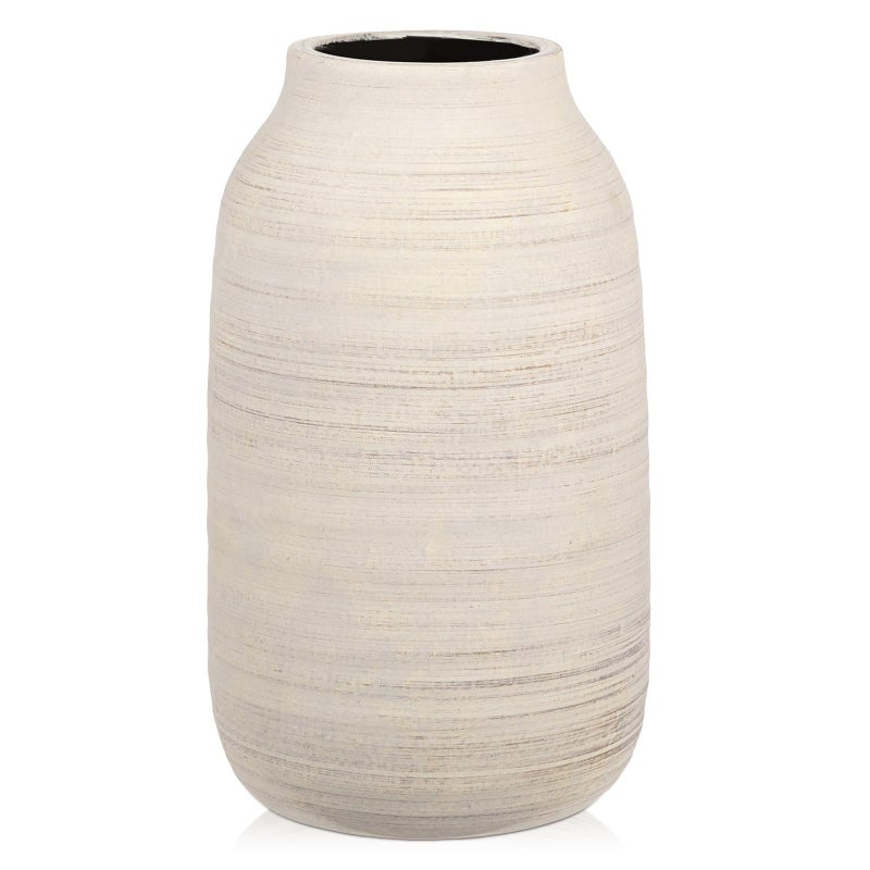 Briful بريرة 9.6in كبيرة ريفي رثية أبيض مزهرية الخزانة عتيقة الزهور الزهور المزهرية المتهورة تيرا كوتا مزهرية الفخار الزخرفية Pampas مزهرية للمكتب المنزلي على الجرف رف رف رف شرفة رف - Image 1