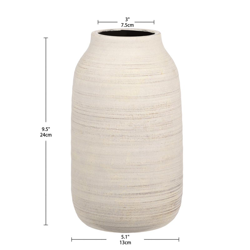 Briful بريرة 9.6in كبيرة ريفي رثية أبيض مزهرية الخزانة عتيقة الزهور الزهور المزهرية المتهورة تيرا كوتا مزهرية الفخار الزخرفية Pampas مزهرية للمكتب المنزلي على الجرف رف رف رف شرفة رف - Image 2