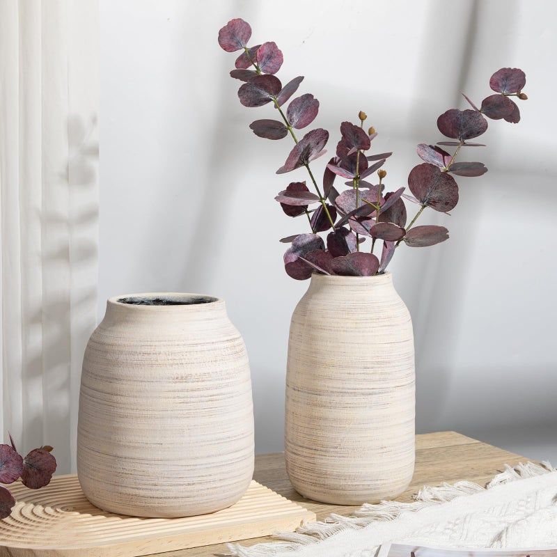 Briful بريرة 9.6in كبيرة ريفي رثية أبيض مزهرية الخزانة عتيقة الزهور الزهور المزهرية المتهورة تيرا كوتا مزهرية الفخار الزخرفية Pampas مزهرية للمكتب المنزلي على الجرف رف رف رف شرفة رف - Image 4