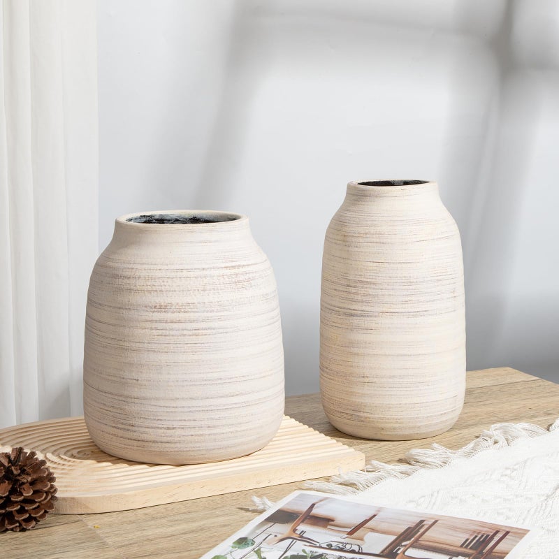 Briful بريرة 9.6in كبيرة ريفي رثية أبيض مزهرية الخزانة عتيقة الزهور الزهور المزهرية المتهورة تيرا كوتا مزهرية الفخار الزخرفية Pampas مزهرية للمكتب المنزلي على الجرف رف رف رف شرفة رف - Image 5