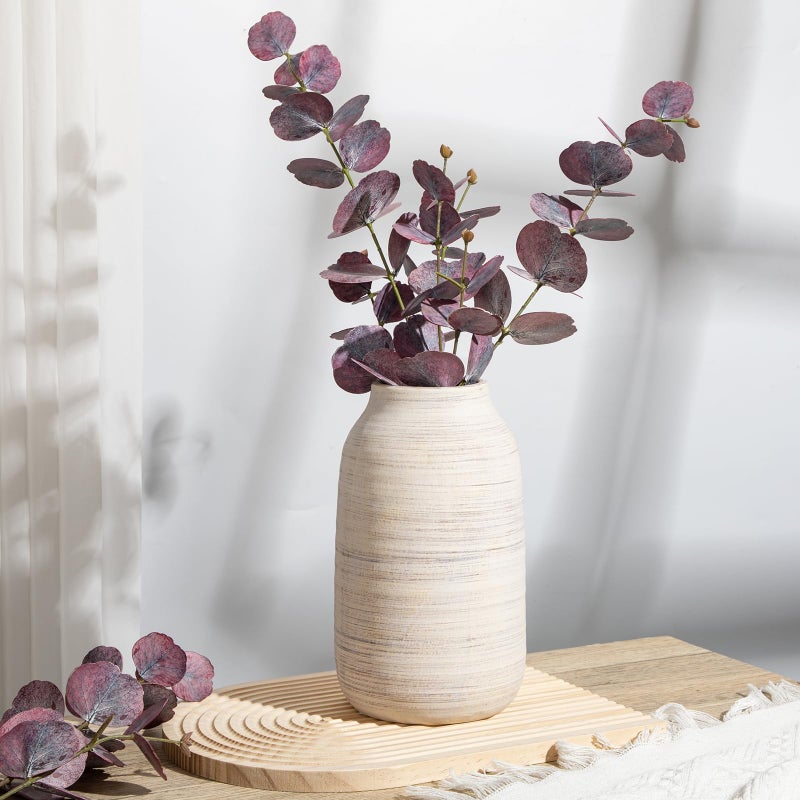 Briful بريرة 9.6in كبيرة ريفي رثية أبيض مزهرية الخزانة عتيقة الزهور الزهور المزهرية المتهورة تيرا كوتا مزهرية الفخار الزخرفية Pampas مزهرية للمكتب المنزلي على الجرف رف رف رف شرفة رف - Image 3