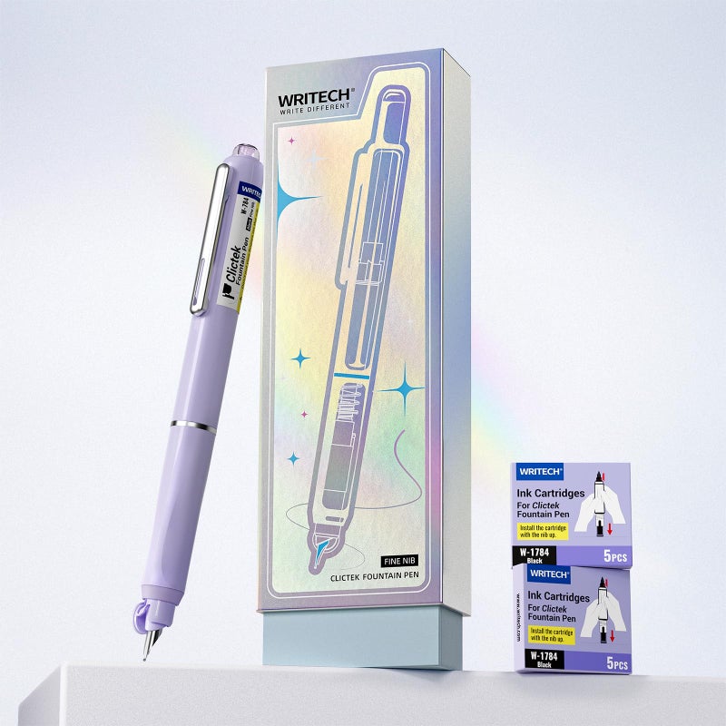 WRITECH Retractable Fountain Pen Set: Fine Nib Black Ink Premium Gift Box Includes 10 Cartridges, Perfect for Graduation Anniversaries Birthdays - Image 1