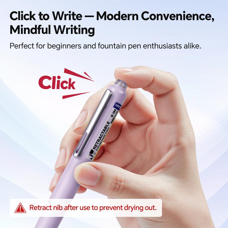WRITECH Retractable Fountain Pen Set: Fine Nib Black Ink Premium Gift Box Includes 10 Cartridges, Perfect for Graduation Anniversaries Birthdays - Image 3