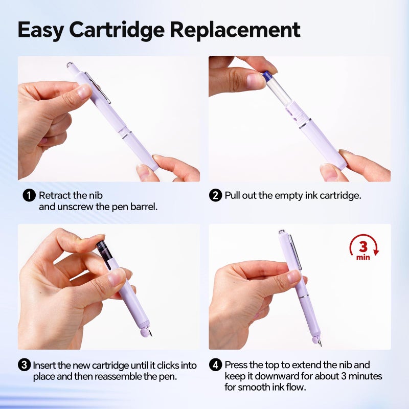WRITECH Retractable Fountain Pen Set: Fine Nib Black Ink Premium Gift Box Includes 10 Cartridges, Perfect for Graduation Anniversaries Birthdays - Image 4