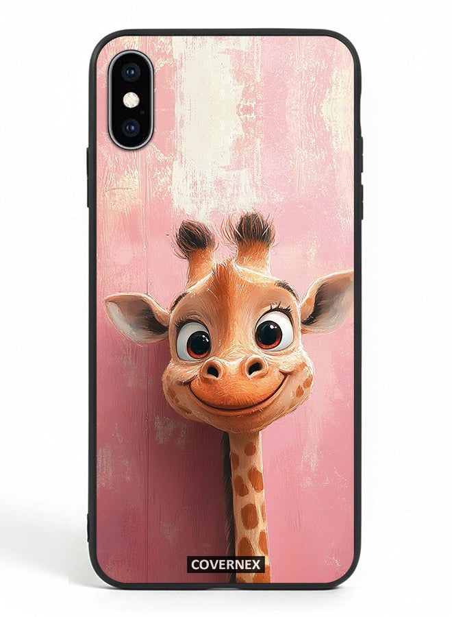 Covernex Apple iPhone Xs Protective Case Cover Printed Featuring Sweet Giraffe Close Up Art - Image 2
