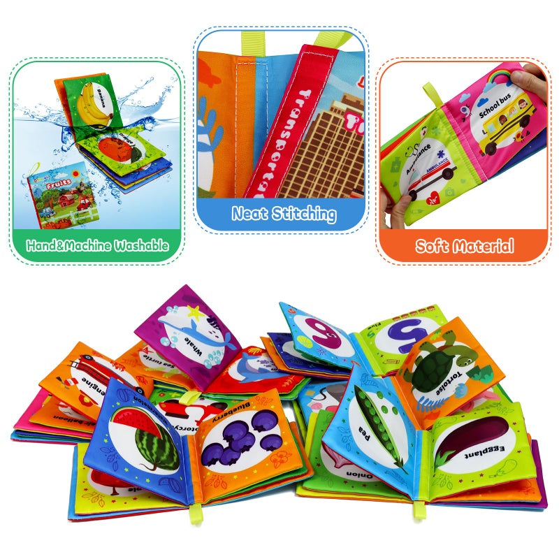 Dr.Rapeti Soft Cloth Books Baby Books Bath Books 6-Pack for Baby Infant Toddler Kids Crinkle Squeaky Washable Chewable Non-Toxic Early Educational Giftable - Image 4
