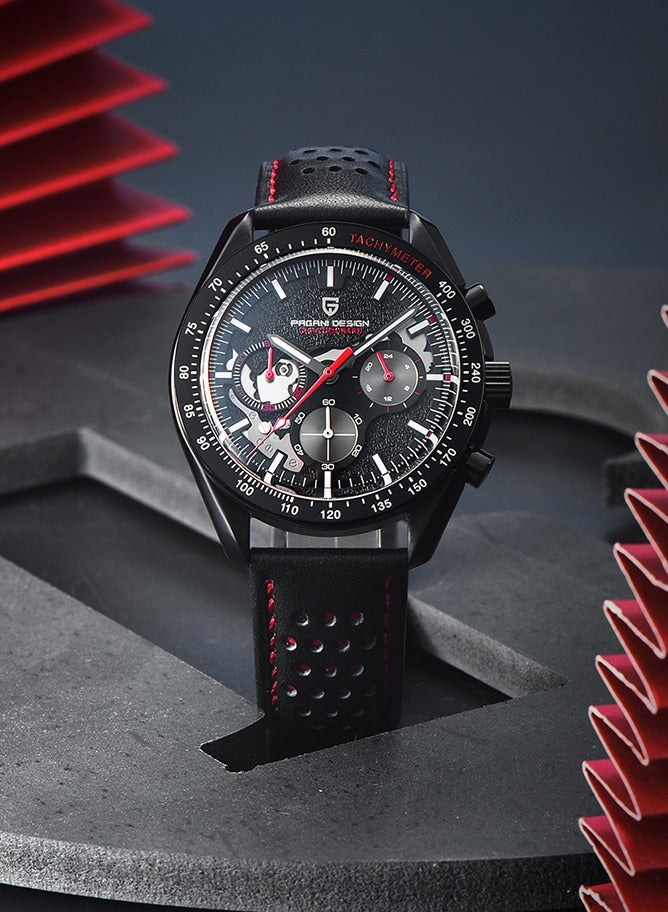 باغاني ديزاين ساعات كوارتز رجالية كاملة من الفولاذ المقاوم للصدأ الأسود كرونوغراف ساعة اليد مع حزام الساعات الجلدية - Image 3