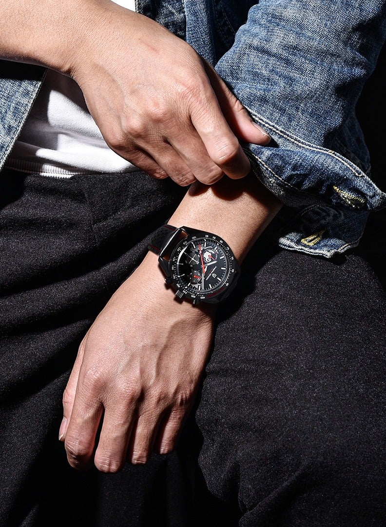 باغاني ديزاين ساعات كوارتز رجالية كاملة من الفولاذ المقاوم للصدأ الأسود كرونوغراف ساعة اليد مع حزام الساعات الجلدية - Image 2