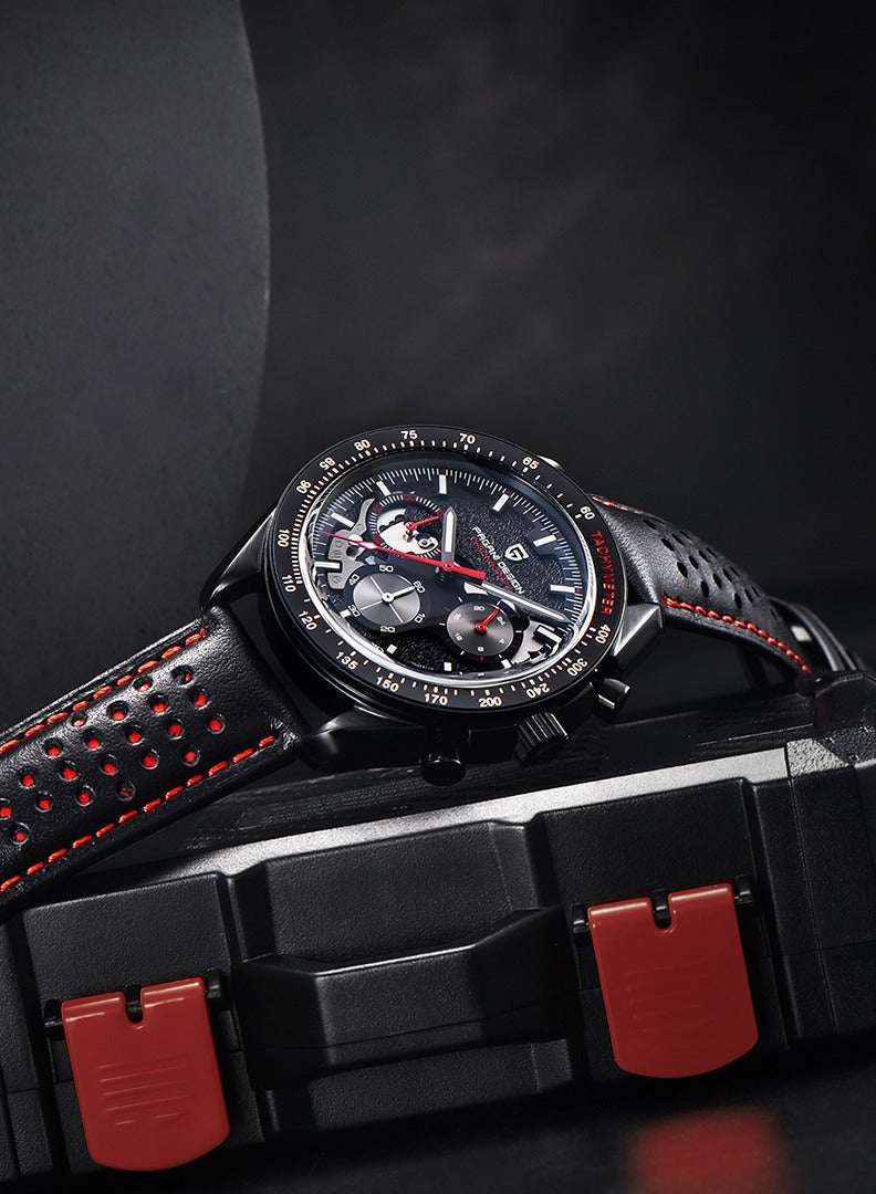 باغاني ديزاين ساعات كوارتز رجالية كاملة من الفولاذ المقاوم للصدأ الأسود كرونوغراف ساعة اليد مع حزام الساعات الجلدية - Image 4