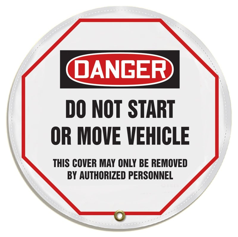 AccuformNMC NMC Steering Wheel Cover for Lockout Tagout, OSHA-Style Legend Danger DO NOT Start OR Move Vehicle..., Reinforced Vinyl, 16" Diameter, KDD814