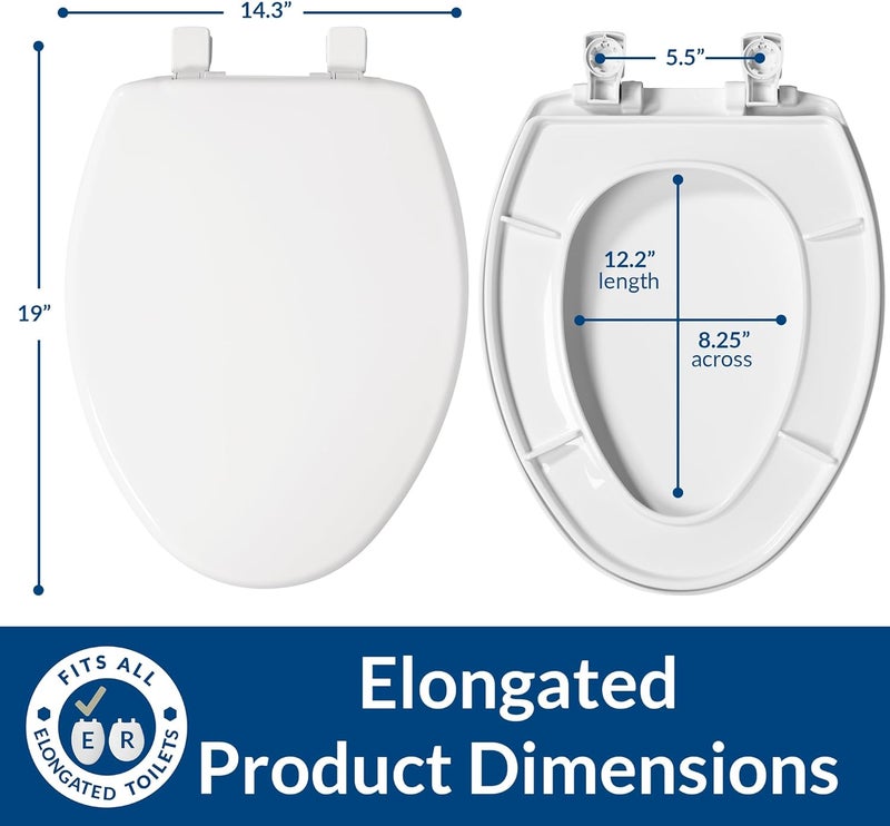 Bemis 7300SLEC مقعد مرحاض بطيء الإغلاق، مفصلات سهلة التنظيف ومقعد بلاستيكي متين، صنع في الولايات المتحدة، مطول، أبيض - Image 3