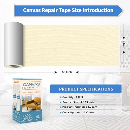 KING MOUNTAIN Canvas Repair Tape,Outdoor Gear Patch, 4×63 Inches,Waterproof,Self-Adhesive for Repairing Boat Covers,Sun Shades,Sofas,Tents,Lounge Chairs,Awnings (Beige1.0) - Image 4