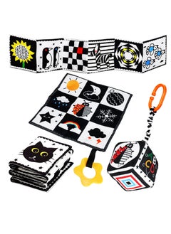 Daytoyz Baby Toy 0-3 Months, Contrast Toy Baby Fabric Book Crinkle Cloth Cube, Contrast Book Black White, Black & White Pram Toy Gift Sets Baby Toy 0 3 6 12 Months (3 Pieces)  - Image 1
