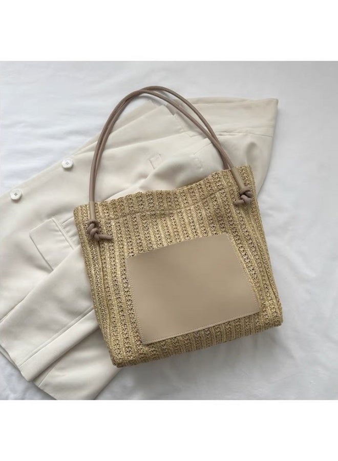Women's Straw Tote Bag, Ladies Large Capacity Shoulder Bag Side Bag Carry Bag Beach Bag, Contrasting Color Design Handbag Clutch Bag Shopping Bag Tourist Bag Satchel Bag for Girls/College Students  - Image 1