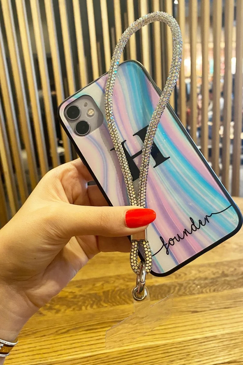 Bahels Silver Short Stone Phone Strap Charm Compatible with All Cases
