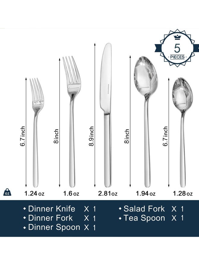 مجموعة الأواني الفضية, 18/10 الأواني الفضية المصنوعة من الفولاذ المقاوم للصدأ غسالة الأطباق المصقولة آمنة للمنزل والمطبخ والزفاف والحفلة (فضية, 5 قطع) - Image 2