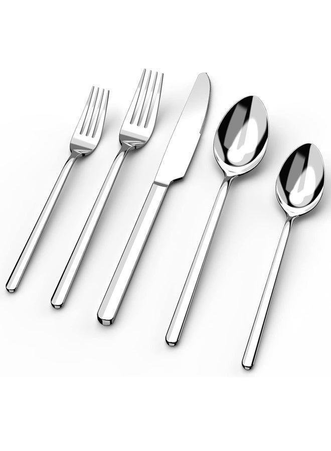 مجموعة الأواني الفضية, 18/10 الأواني الفضية المصنوعة من الفولاذ المقاوم للصدأ غسالة الأطباق المصقولة آمنة للمنزل والمطبخ والزفاف والحفلة (فضية, 5 قطع) - Image 1