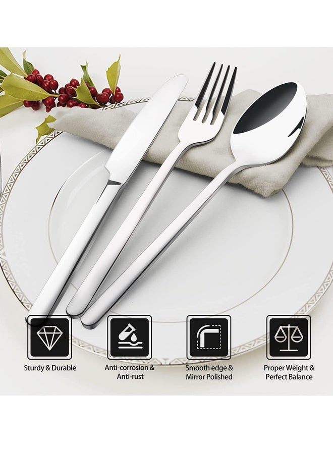 مجموعة الأواني الفضية, 18/10 الأواني الفضية المصنوعة من الفولاذ المقاوم للصدأ غسالة الأطباق المصقولة آمنة للمنزل والمطبخ والزفاف والحفلة (فضية, 5 قطع) - Image 3