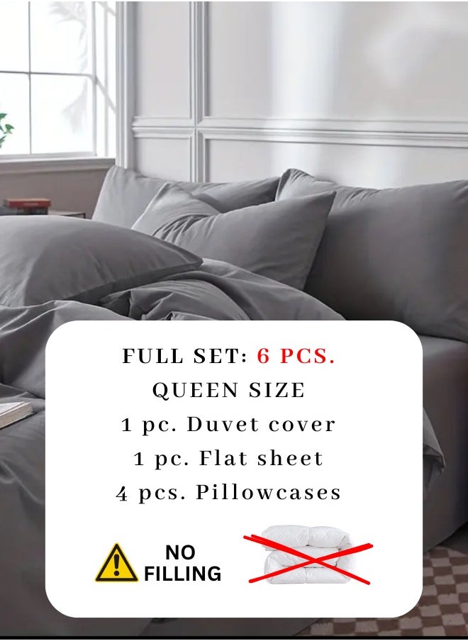 LUNA Home - Queen Size 6-Piece Premium Quality Bedding Set in Solid Dark Grey, No Filler Included. - Image 1