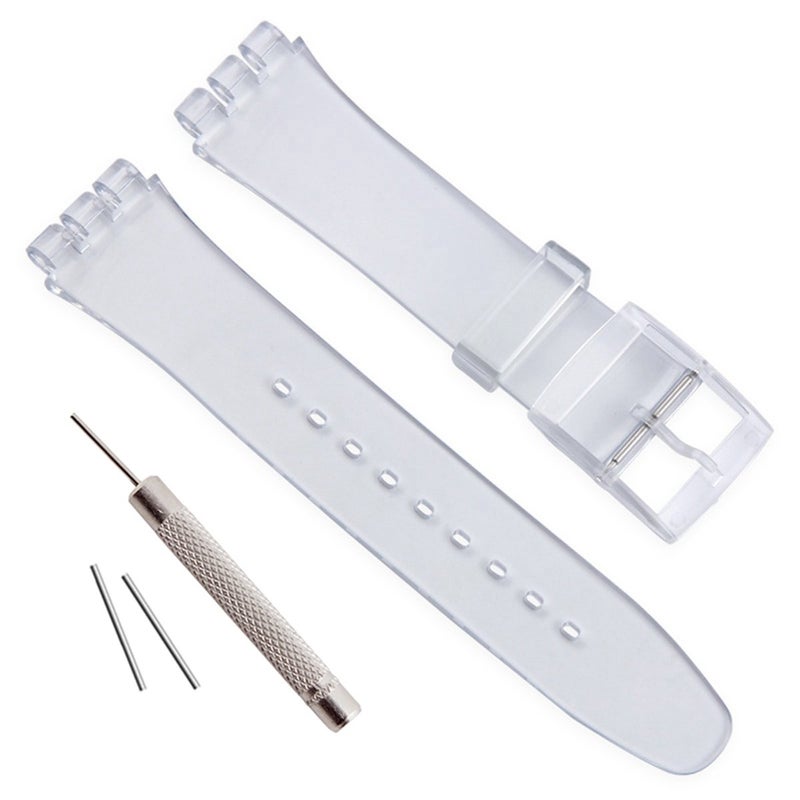 GreenOlive Replacement Waterproof Silicone Rubber Watch Strap Watch Band for Swatch (17mm 19mm 20mm) (19mm, Lucency) - Image 1