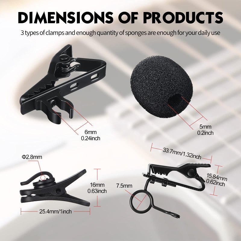 TOODOO 36 Pieces Lapel Mic Clips Sponge Cover Kit 18 Pieces Mental Lavalier Microphone Clip Plastic Lavalier Wire Clips 18 Pieces Foam Windscreen Cover Lapel Mic Windscreen Foam Covers for Interview Video - Image 2