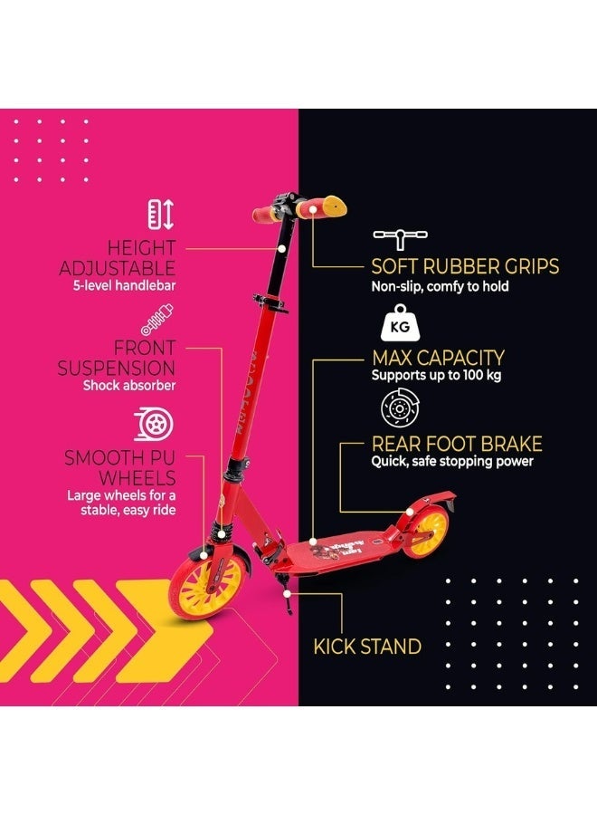 Rally 2-Wheel Kick Scooter for Kids & Teens 10+ | 200mm PU Wheels, Foldable Lightweight Frame, 5-Level Adjustable Handlebar & Rear Foot Brake, Up to 100 kg | Big-Wheel Urban Scooter - Image 2