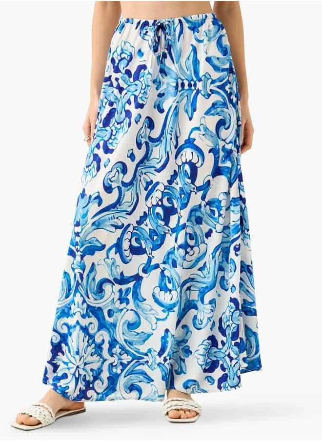 FAV Printed Maxi Skirt with Tie-Up Detail