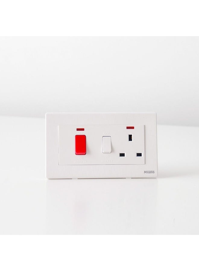 DANUBE HOME Milano Cooker Unit Wall Mounted Cooker Outlet Switch With On And Off For Modern Home Aura Wh - Image 1