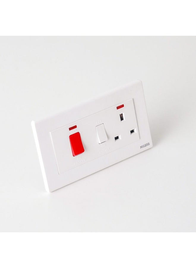 DANUBE HOME Milano Cooker Unit Wall Mounted Cooker Outlet Switch With On And Off For Modern Home Aura Wh - Image 2