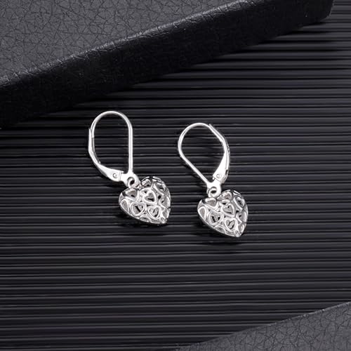 LANCHARMED 925 Sterling Silver Heart Dangle Drop Earrings for Women, Trendy French Style Silver Leverback Earrings, Hypoallergenic Jewelry - Image 2
