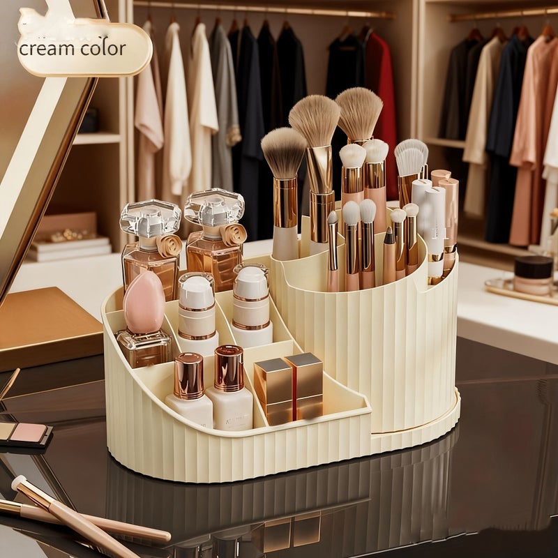 A 360 Degree Rotating Pink Cosmetics Display Makeup Organizer With 5 Brush Slots And 6 Lipstick Slots For Brushes Nail Polish Lipstick And Art Supplies - Image 4