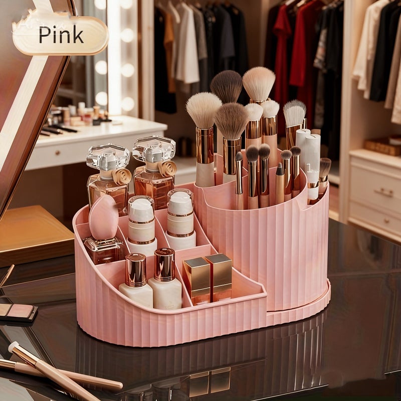 A 360 Degree Rotating Pink Cosmetics Display Makeup Organizer With 5 Brush Slots And 6 Lipstick Slots For Brushes Nail Polish Lipstick And Art Supplies - Image 5