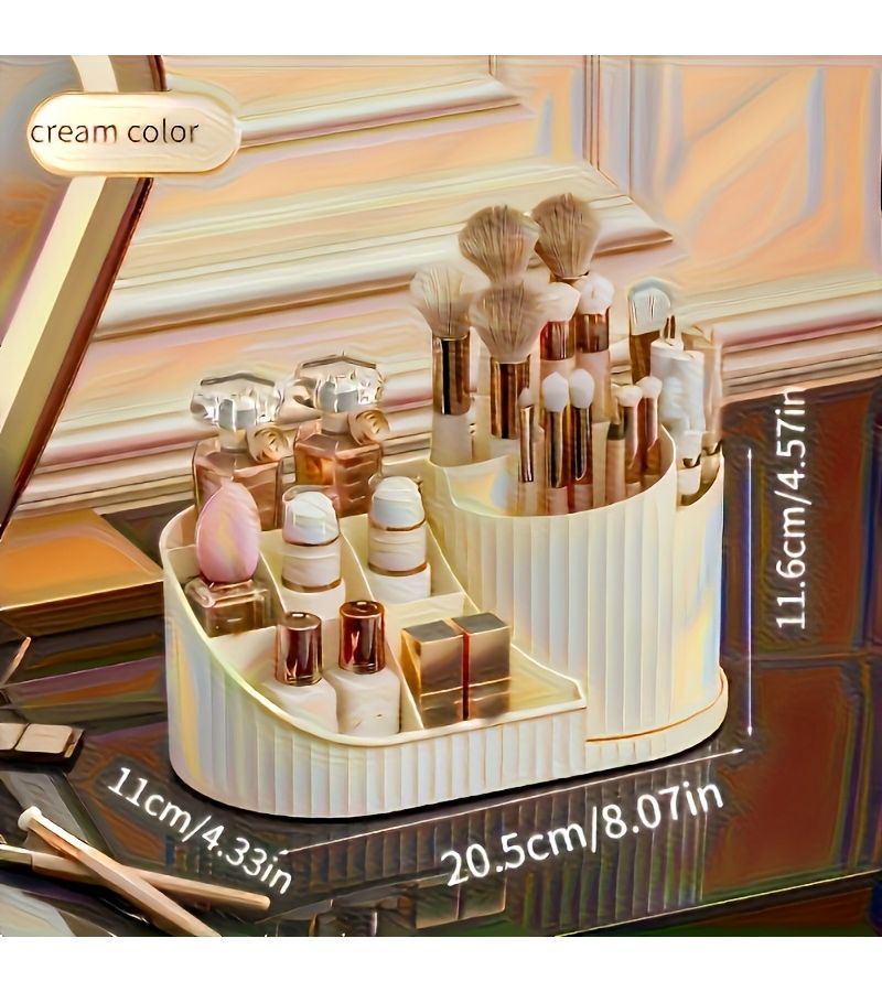 A 360 Degree Rotating Pink Cosmetics Display Makeup Organizer With 5 Brush Slots And 6 Lipstick Slots For Brushes Nail Polish Lipstick And Art Supplies - Image 2