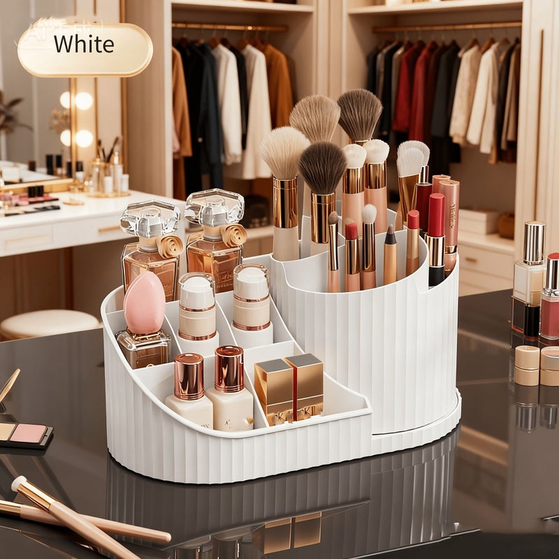 A 360 Degree Rotating Pink Cosmetics Display Makeup Organizer With 5 Brush Slots And 6 Lipstick Slots For Brushes Nail Polish Lipstick And Art Supplies - Image 3