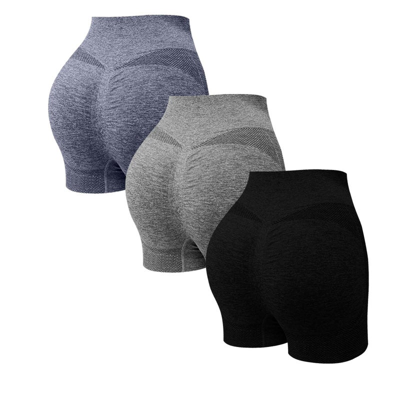 3Pc Sports Pants Fitness Shorts High Waist Belly Breathable Tight Pants Anti-Light Yoga Boxers - Image 1
